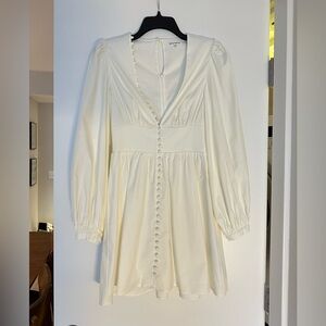 Reformation cream long sleeve dress with button detailing, size 4